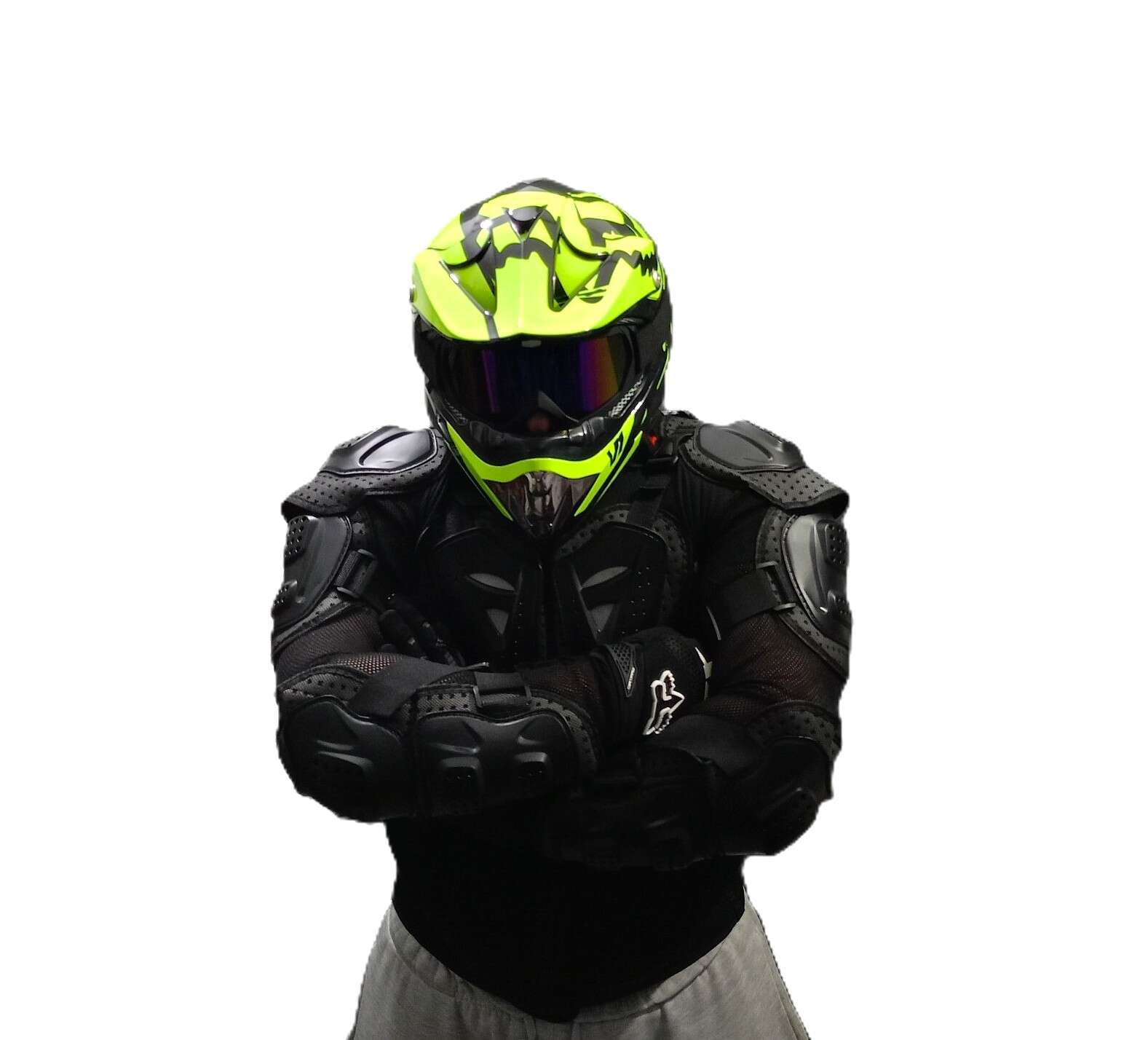 Мотокрос протектори комплект каска очила ризница и ръкавици
