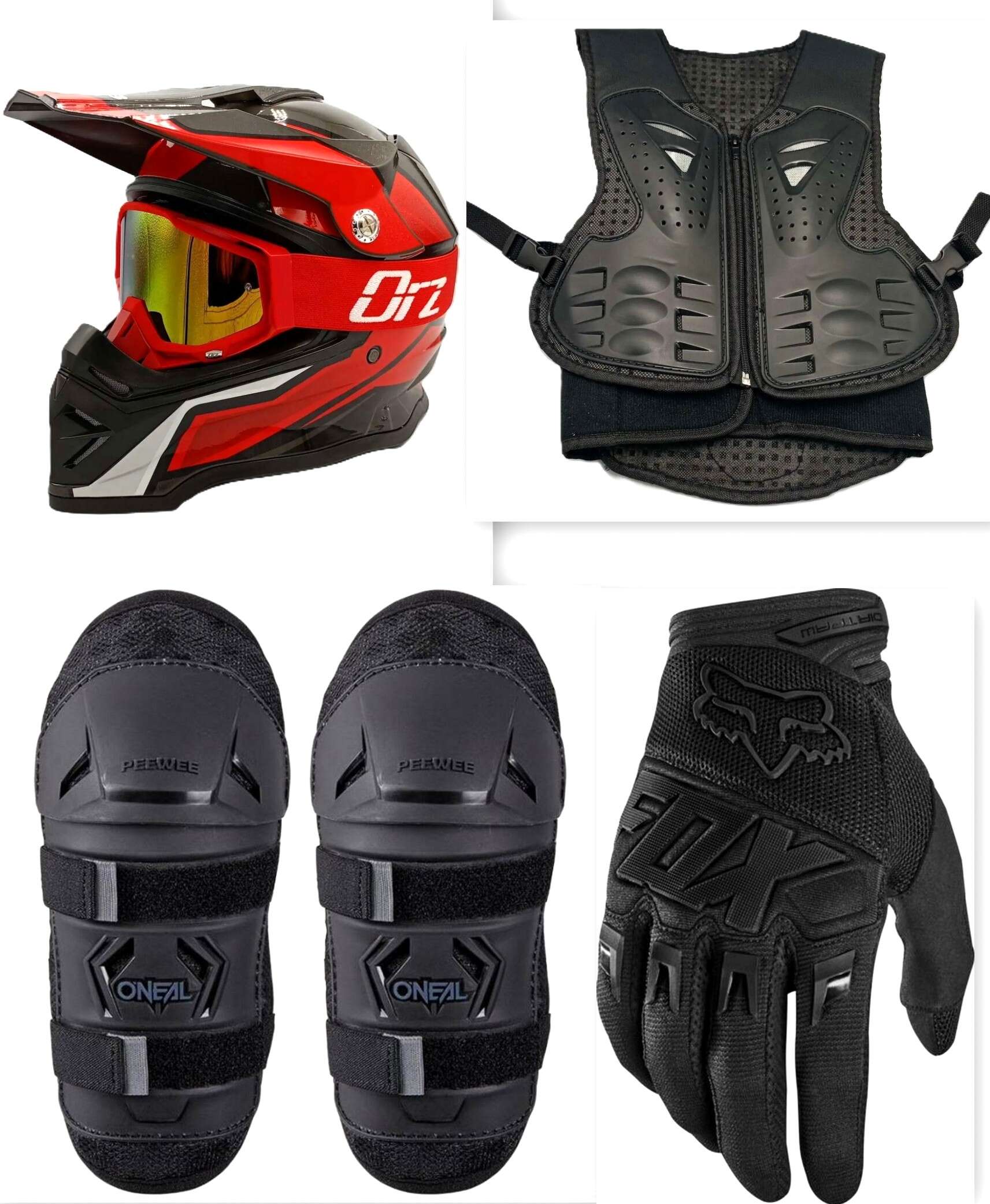 Детски крос атв комплект каска очила жилетка наколенки и ръкавици