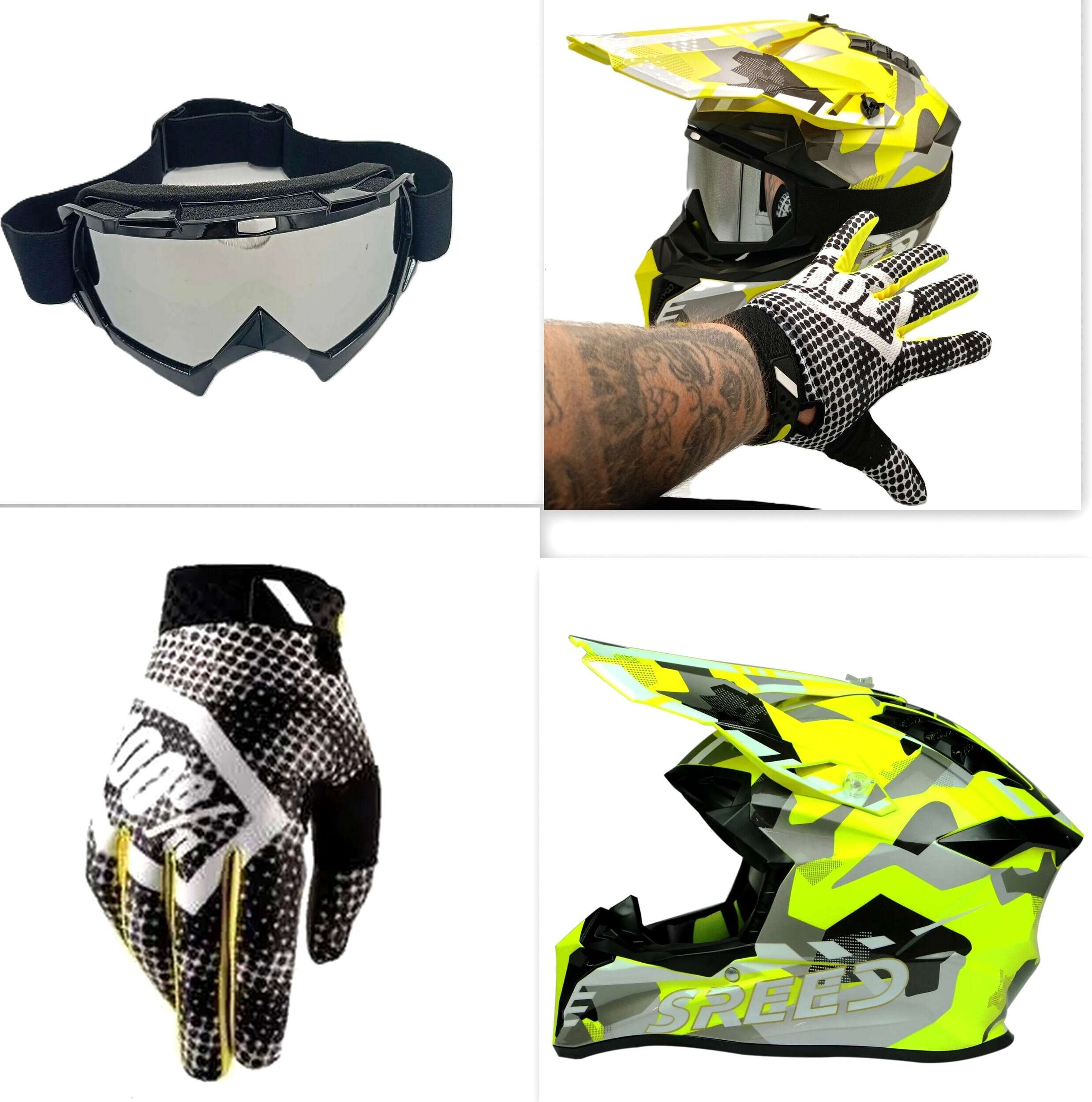 Кросова каска ръкавици и очила комплект