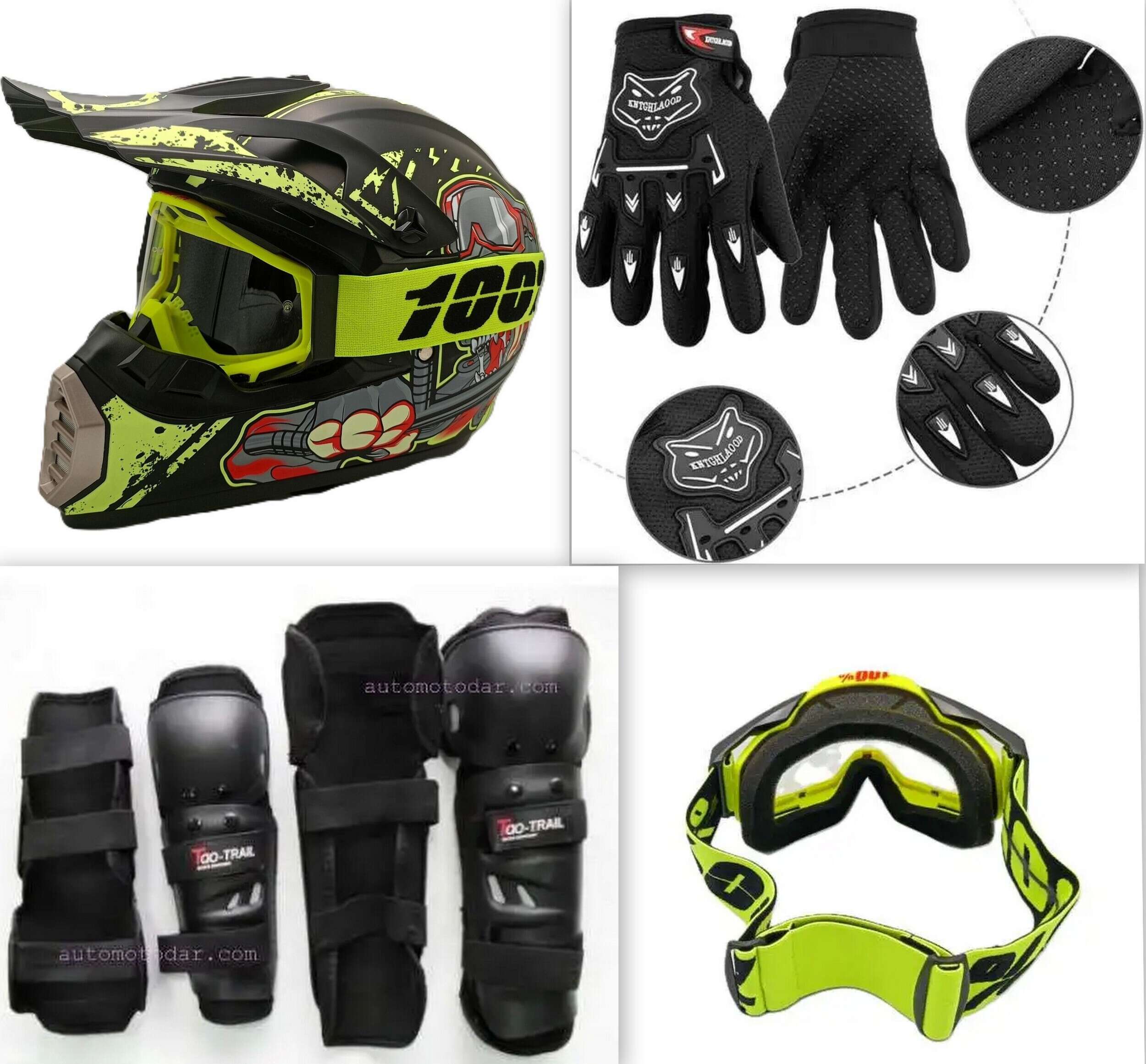 Детско юношески мото крос комплект каска очила ръкавици наколенки и налакътници 218199