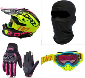 Дамски кросов комплект каска очила ръкавици и боне