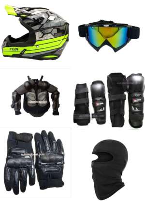 Детски крос атв комплект каска очила ризница ръкавици наколенки и боне